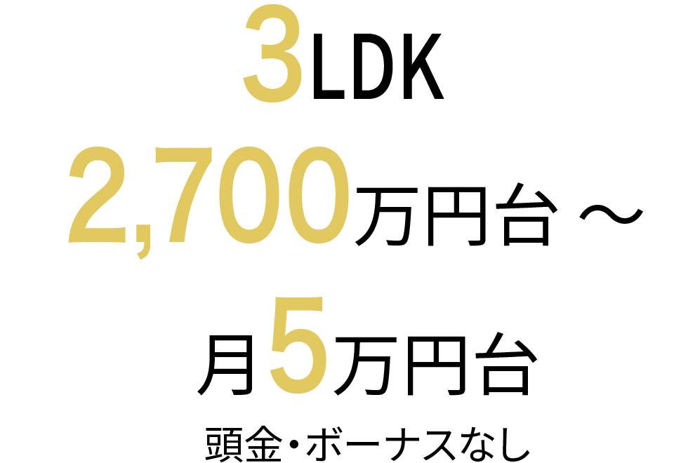 3LDK/2,700万円台～/月5万円台 頭金・ボーナスなし