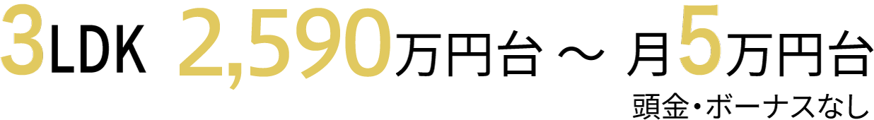 3LDK/2,590万円台～/月5万円台 頭金・ボーナスなし