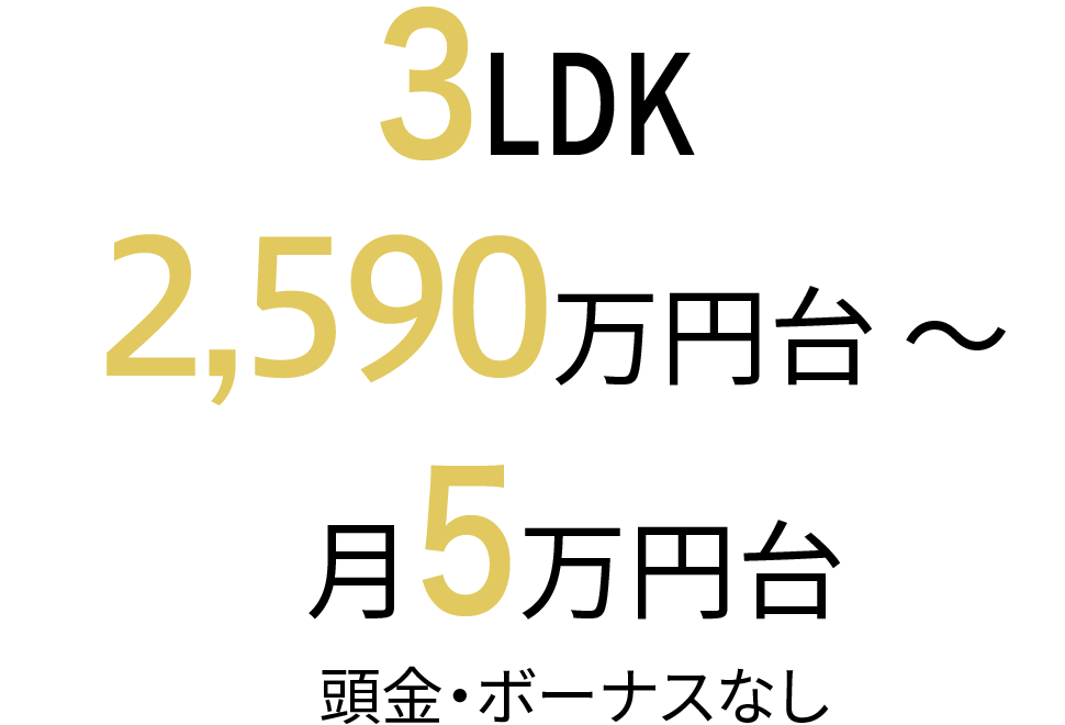 3LDK/2,590万円台～/月5万円台 頭金・ボーナスなし